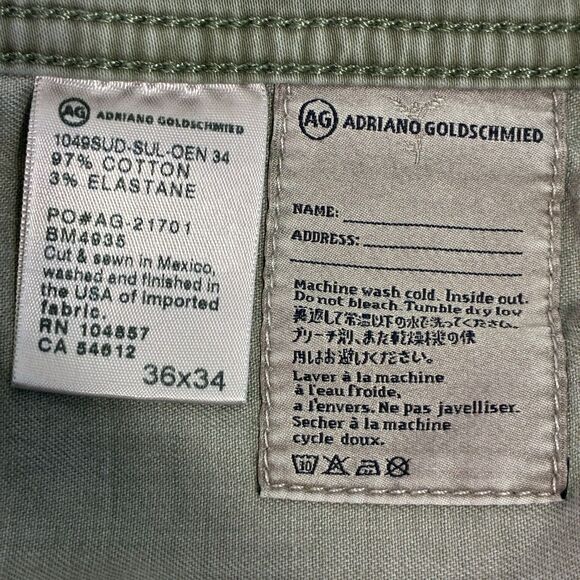 AG Adriano Goldschmied Protege Straight Leg Jeans Men’s 36x34 Olive Green - Picture 6 of 8